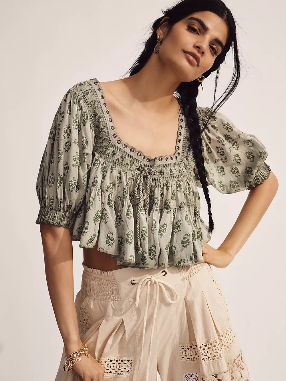 Pilcro Short-Sleeve Crop Babydoll Blouse